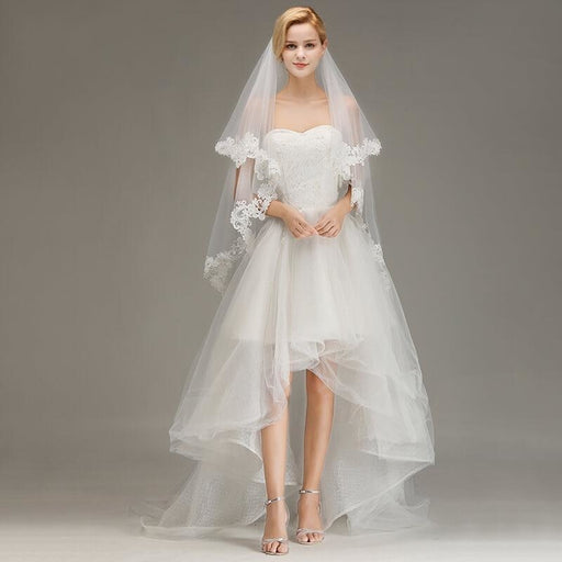 1.5M Lace Edge Short Comb Two Layers Wedding Veils | Bridelily - WHITE / 150cm - wedding veils