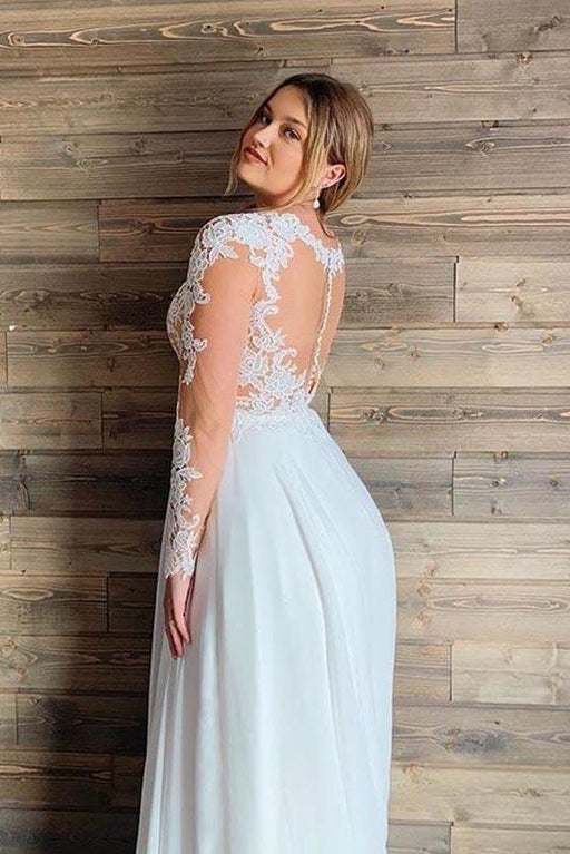 Gorgeous V-Neck Long Sleeves Lace Ruffles Wedding Dresses - wedding dresses
