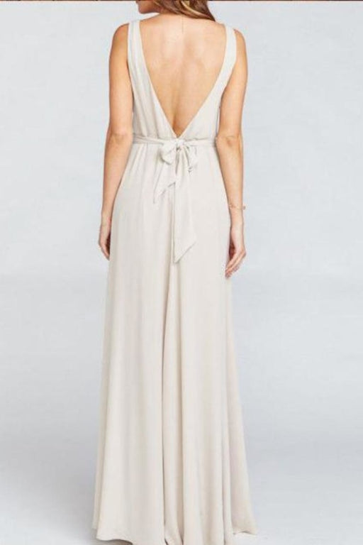 Simple Elegant Long A-Line Chiffon Open Back Bridesmaid Dresses Bridesmaid Gowns - Bridesmaid Dresses