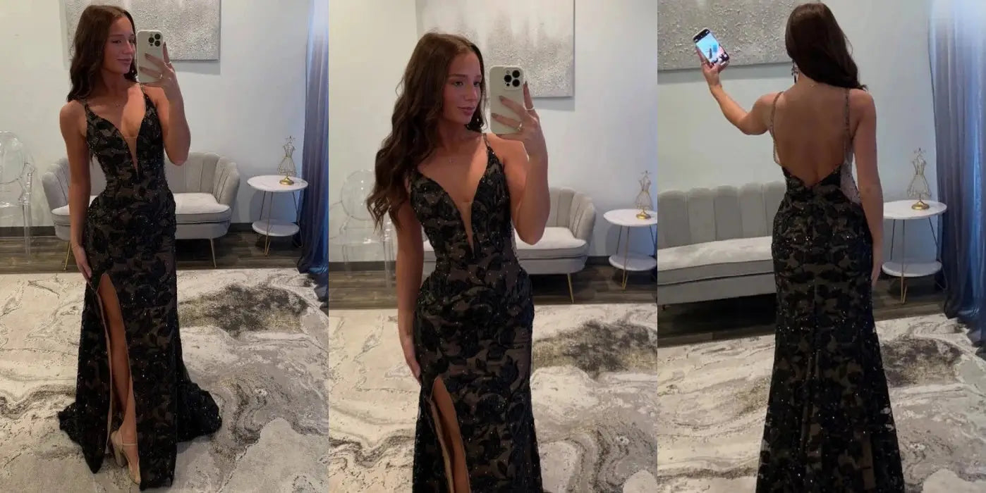 Mysterious and elegant black evening dress