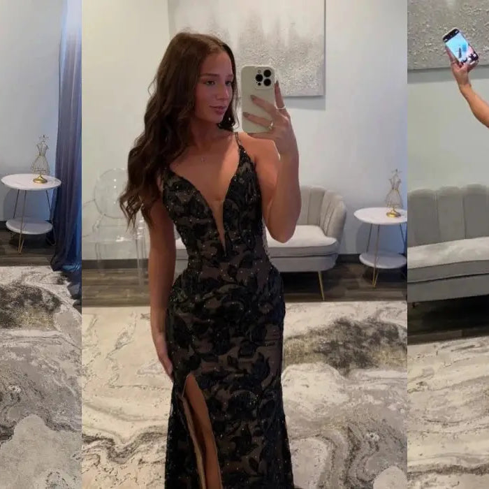 Mysterious and elegant black evening dress