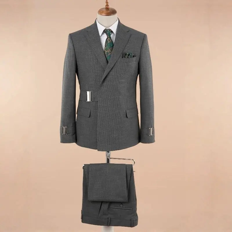 Stylish Gray Slim Fit Two Pieces Prom Suits with Notched Lapel with Belt