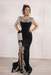 #15 Black Velvet Evening Dress High Neck Side Split
