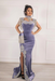 #16 Lavender Velvet Evening Dress High Neck Side Split