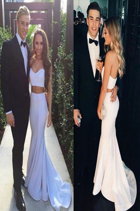 2 Pieces Sweetheart Neck Mermaid White Long Prom White Formal Evening - Dress