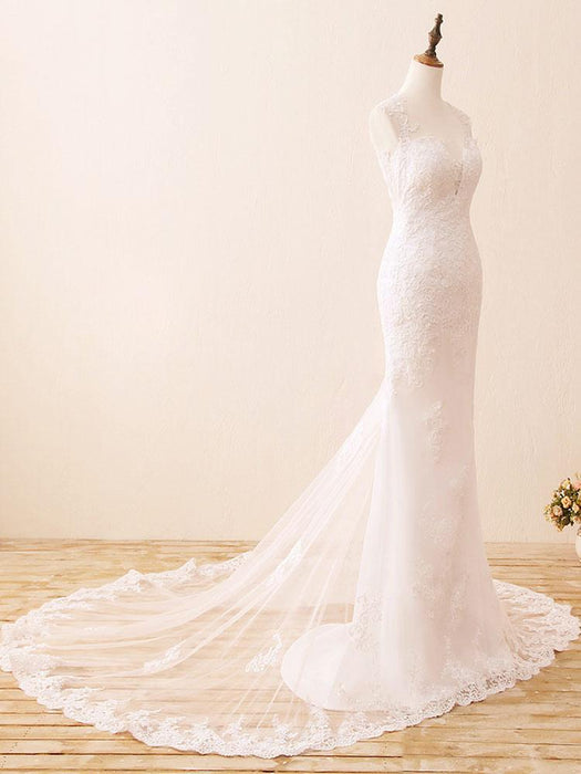 Wedding Bridal Gowns Mermaid Queen Annie Neck Sleeveless Lace Bridal Gowns
