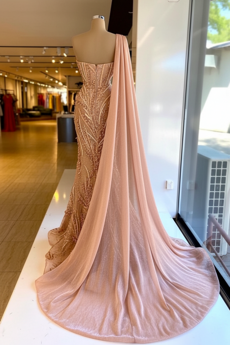 Strapless Sleeveless Mermaid Prom Dress with Beadings Floor-Length