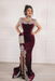 #21 Deep Plum Velvet Evening Dress High Neck Side Split