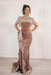 #23 Nude Blush Velvet Evening Dress High Neck Side Split