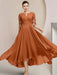 Scoop Neck Tea-Length A-Line Mother of the Bride Princess Dress