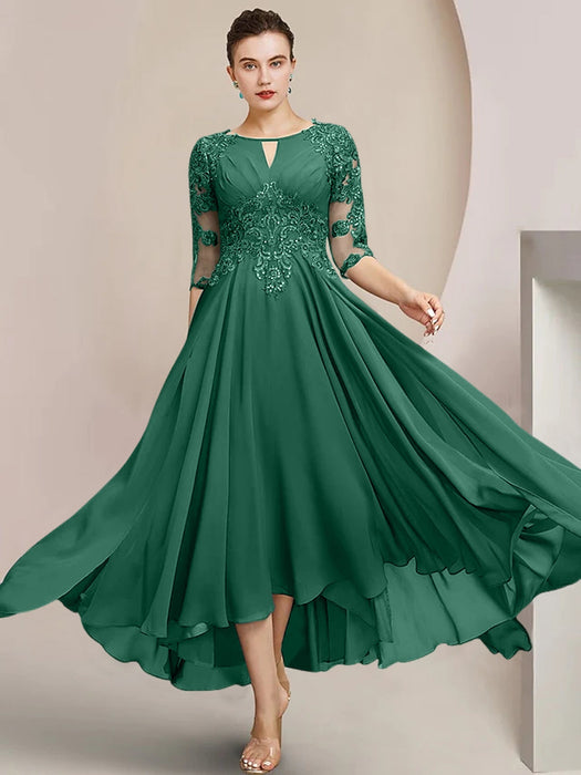 Scoop Neck Tea-Length A-Line Mother of the Bride Dress-Bridelily