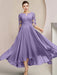 Scoop Neck Tea-Length A-Line Mother of the Bride Princess Dress