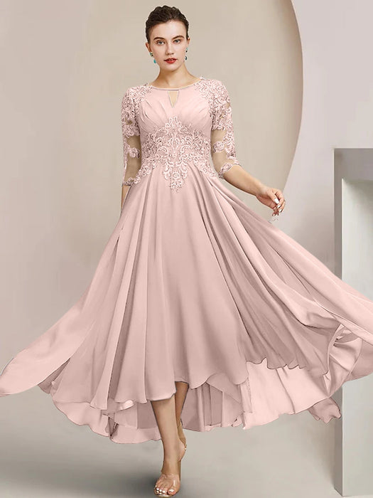 Scoop Neck Tea-Length A-Line Mother of the Bride Princess Dress