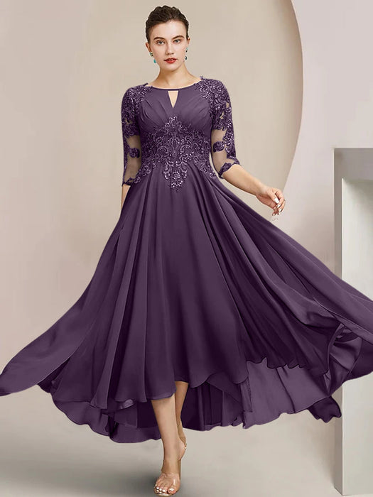 a line princess scoop neck mother of the bride dress Mother of the Bride Scoop Neck A-Line/Princess Dress with High Split and Bow misshow.com
