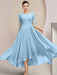 Scoop Neck Tea-Length A-Line Mother of the Bride Princess Dress