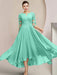 Scoop Neck Tea-Length A-Line Mother of the Bride Princess Dress