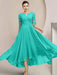 Scoop Neck Tea-Length A-Line Mother of the Bride Princess Dress