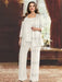 Plus Size Chiffon Mother of the Bride Pantsuit with Sequined Jacket