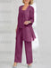 Ankle-Length Chiffon Mother of the Bride Pantsuit with Jacket in Scoop Style
