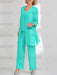 Ankle-Length Chiffon Mother of the Bride Pantsuit with Jacket in Scoop Style