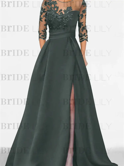 Sweetheart A-Line Princess Floor-Length Mother of the Bride Dress with 3/4 Sleeves Lace & Side Split
