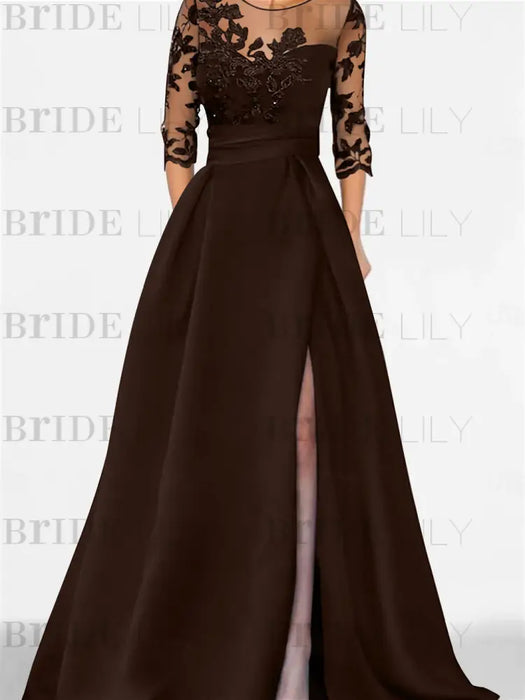 Sweetheart A-Line Princess Floor-Length Mother of the Bride Dress with 3/4 Sleeves Lace & Side Split