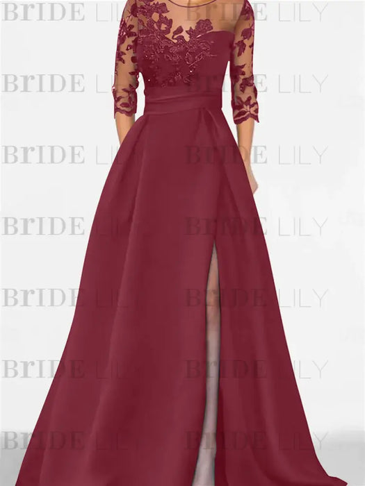 Sweetheart A-Line Princess Floor-Length Mother of the Bride Dress with 3/4 Sleeves Lace & Side Split