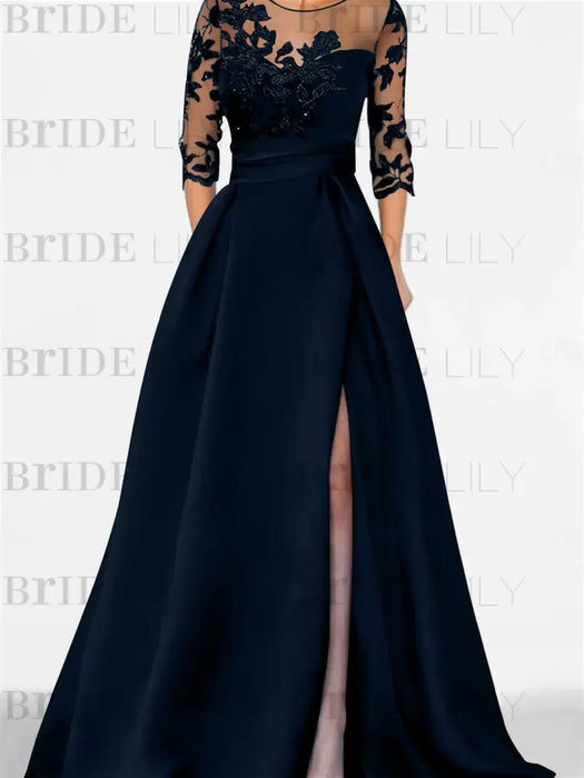 Sweetheart A-Line Princess Floor-Length Mother of the Bride Dress with 3/4 Sleeves Lace & Side Split