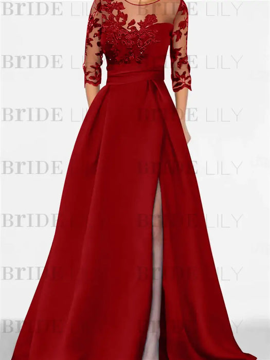 Sweetheart A-Line Princess Floor-Length Mother of the Bride Dress with 3/4 Sleeves Lace & Side Split