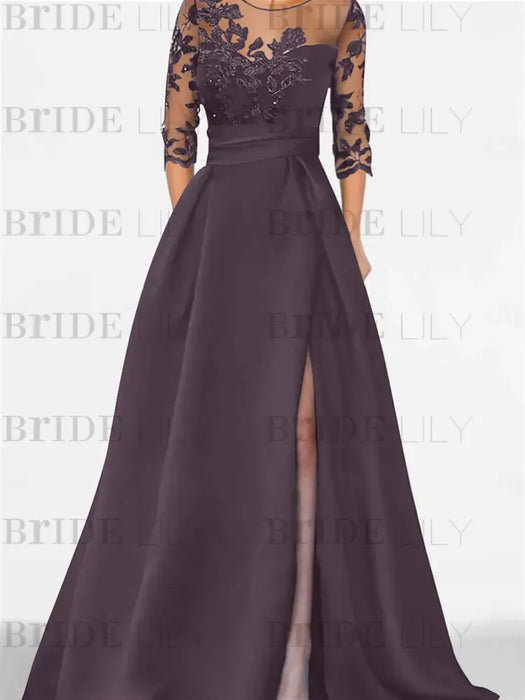 Sweetheart A-Line Princess Floor-Length Mother of the Bride Dress with 3/4 Sleeves Lace & Side Split