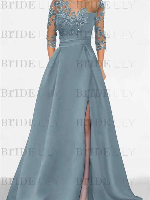 Sweetheart A-Line Princess Floor-Length Mother of the Bride Dress with 3/4 Sleeves Lace & Side Split