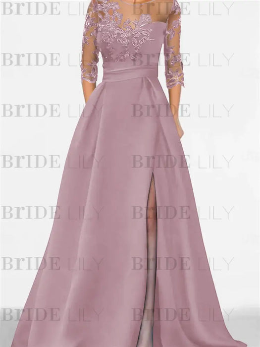 Sweetheart A-Line Princess Floor-Length Mother of the Bride Dress with 3/4 Sleeves Lace & Side Split