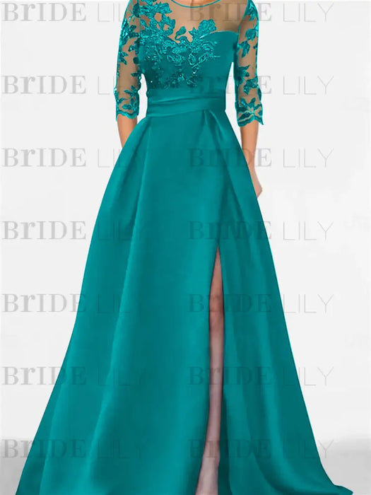 Sweetheart A-Line Princess Floor-Length Mother of the Bride Dress with 3/4 Sleeves Lace & Side Split