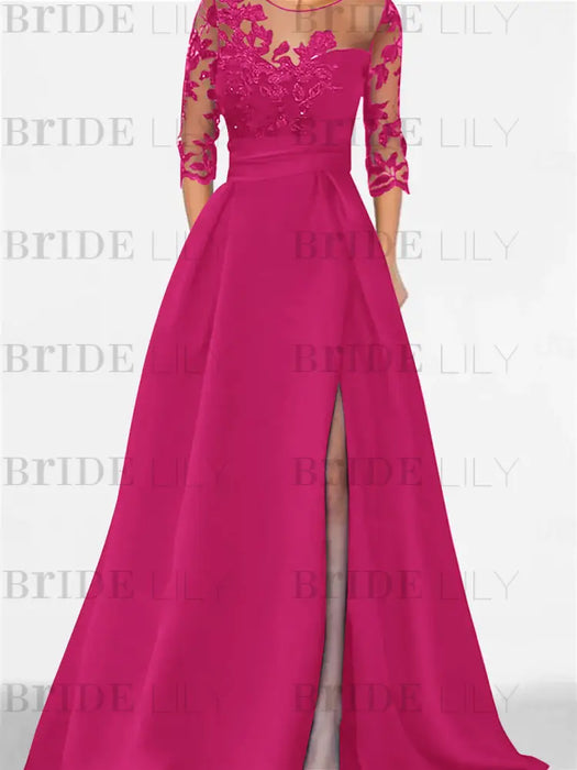 Sweetheart A-Line Princess Floor-Length Mother of the Bride Dress with 3/4 Sleeves Lace & Side Split