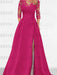 Sweetheart A-Line Princess Floor-Length Mother of the Bride Dress with 3/4 Sleeves Lace & Side Split