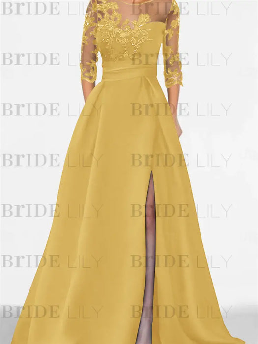 Sweetheart A-Line Princess Floor-Length Mother of the Bride Dress with 3/4 Sleeves Lace & Side Split