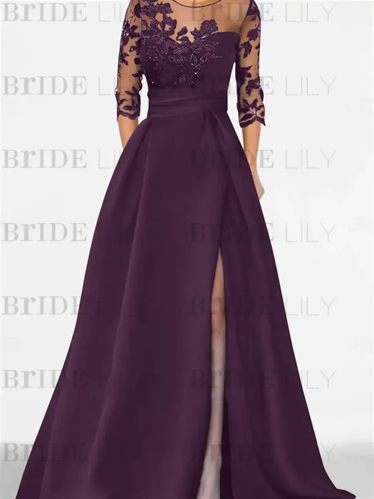 Sweetheart A-Line Princess Floor-Length Mother of the Bride Dress with 3/4 Sleeves Lace & Side Split
