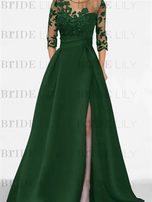 Sweetheart A-Line Princess Floor-Length Mother of the Bride Dress with 3/4 Sleeves Lace & Side Split