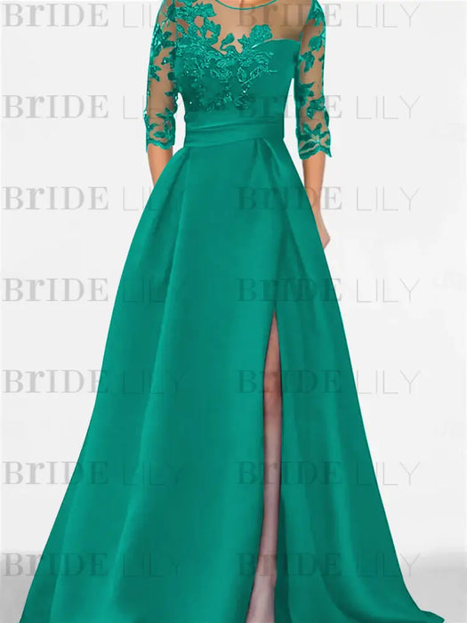 Sweetheart A-Line Princess Floor-Length Mother of the Bride Dress with 3/4 Sleeves Lace & Side Split