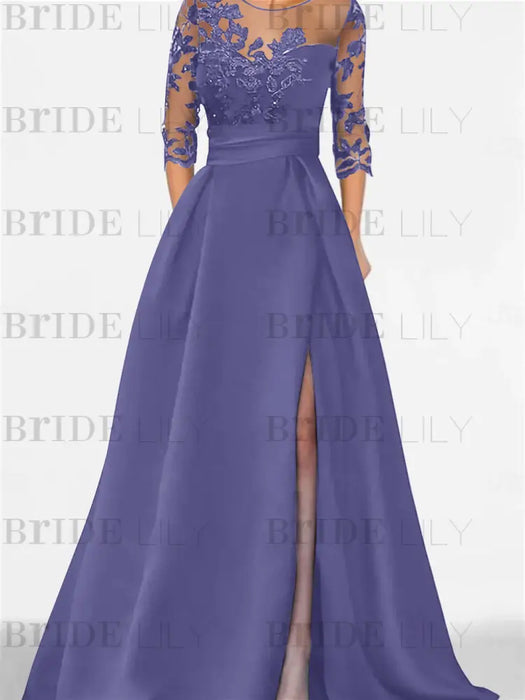 Sweetheart A-Line Princess Floor-Length Mother of the Bride Dress with 3/4 Sleeves Lace & Side Split