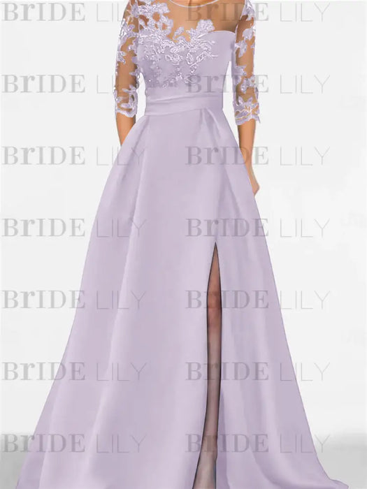 Sweetheart A-Line Princess Floor-Length Mother of the Bride Dress with 3/4 Sleeves Lace & Side Split