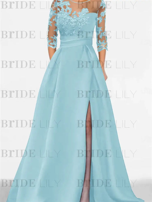 Sweetheart A-Line Princess Floor-Length Mother of the Bride Dress with 3/4 Sleeves Lace & Side Split