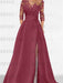 Sweetheart A-Line Princess Floor-Length Mother of the Bride Dress with 3/4 Sleeves Lace & Side Split