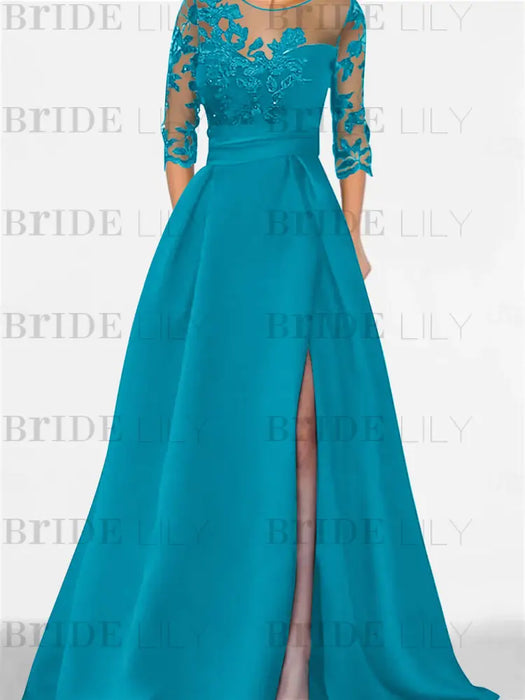 Sweetheart A-Line Princess Floor-Length Mother of the Bride Dress with 3/4 Sleeves Lace & Side Split
