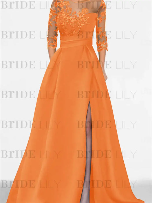 Sweetheart A-Line Princess Floor-Length Mother of the Bride Dress with 3/4 Sleeves Lace & Side Split