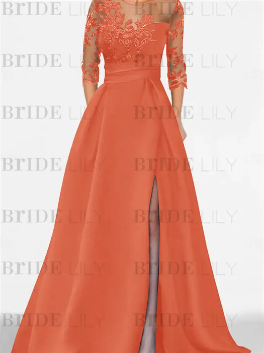 Sweetheart A-Line Princess Floor-Length Mother of the Bride Dress with 3/4 Sleeves Lace & Side Split