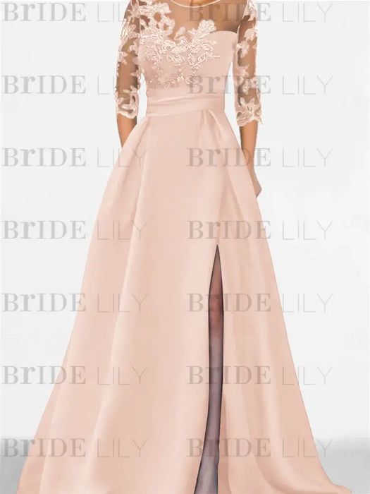 Sweetheart A-Line Princess Floor-Length Mother of the Bride Dress with 3/4 Sleeves Lace & Side Split