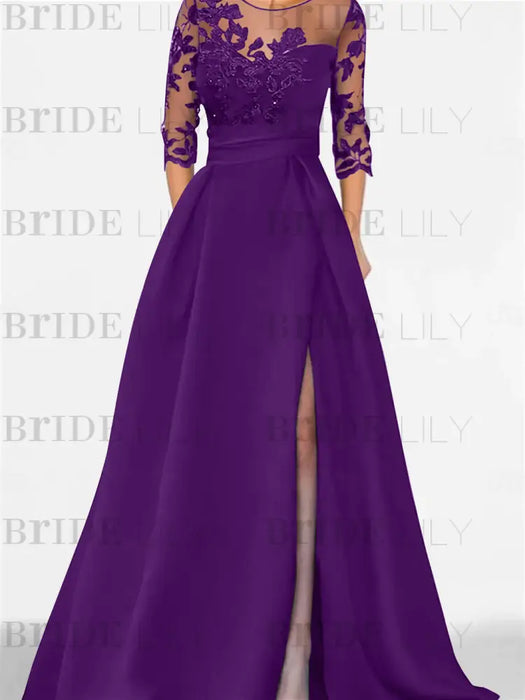 Sweetheart A-Line Princess Floor-Length Mother of the Bride Dress with 3/4 Sleeves Lace & Side Split