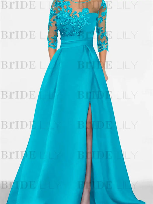 Sweetheart A-Line Princess Floor-Length Mother of the Bride Dress with 3/4 Sleeves Lace & Side Split