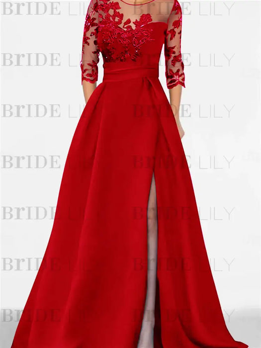 Sweetheart A-Line Princess Floor-Length Mother of the Bride Dress with 3/4 Sleeves Lace & Side Split